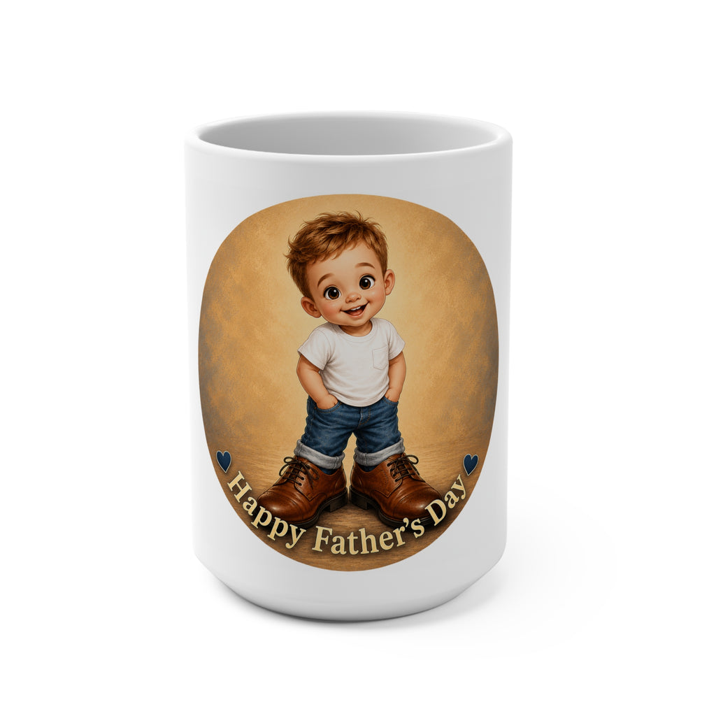 Happy Father’s Day Mug — Cute Boy in Dad’s Shoes 15oz