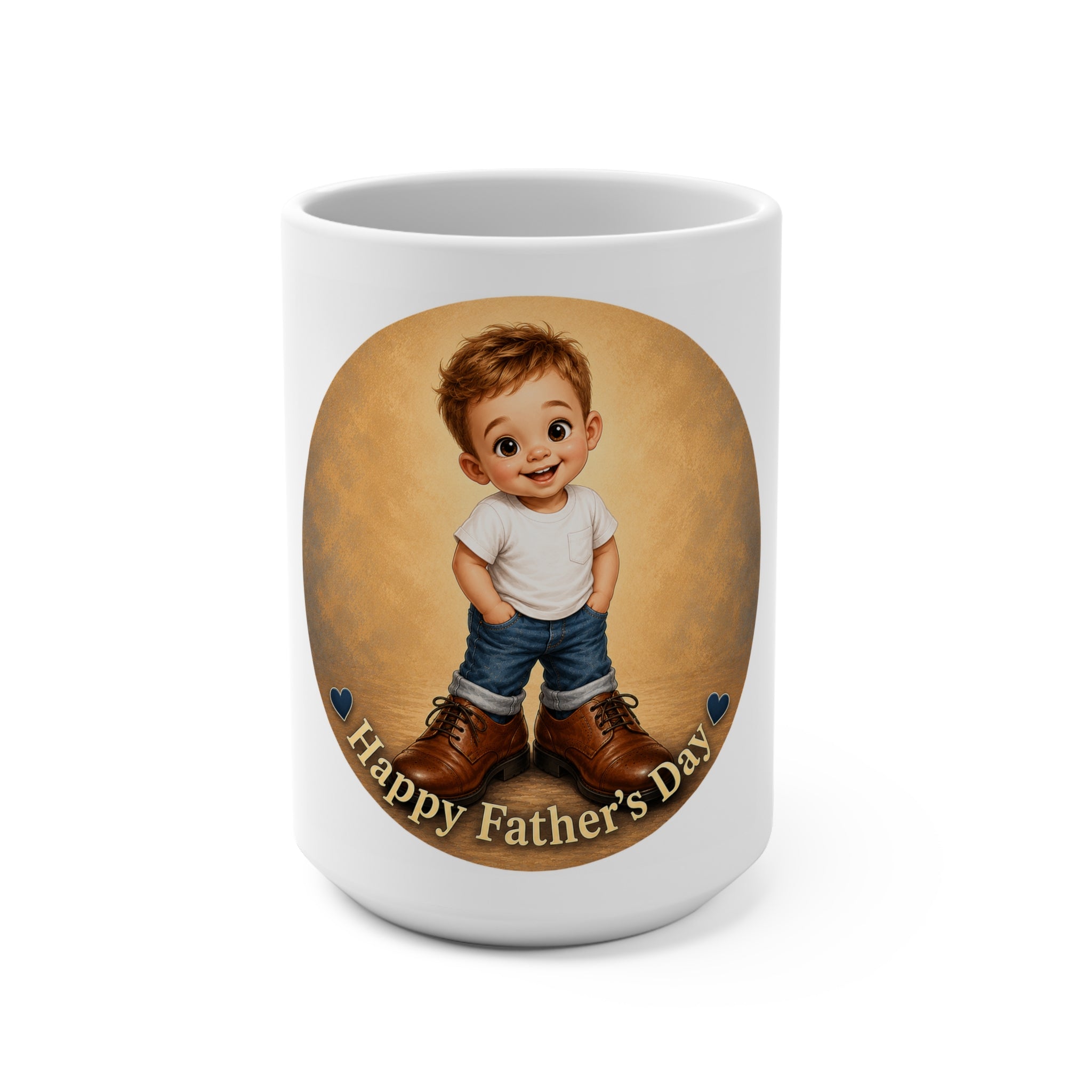 Happy Father’s Day Mug — Cute Boy in Dad’s Shoes 15oz