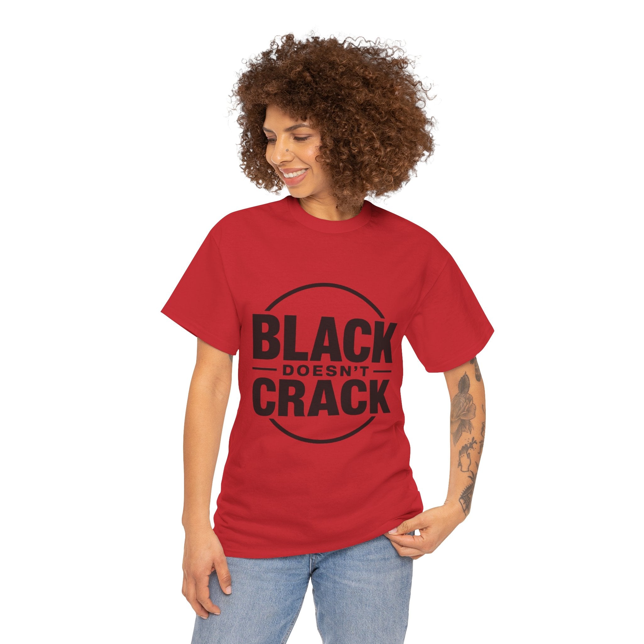 T-Shirt — "Black Doesn't Crack" Graphic Tee (Front & Back Badge Design)