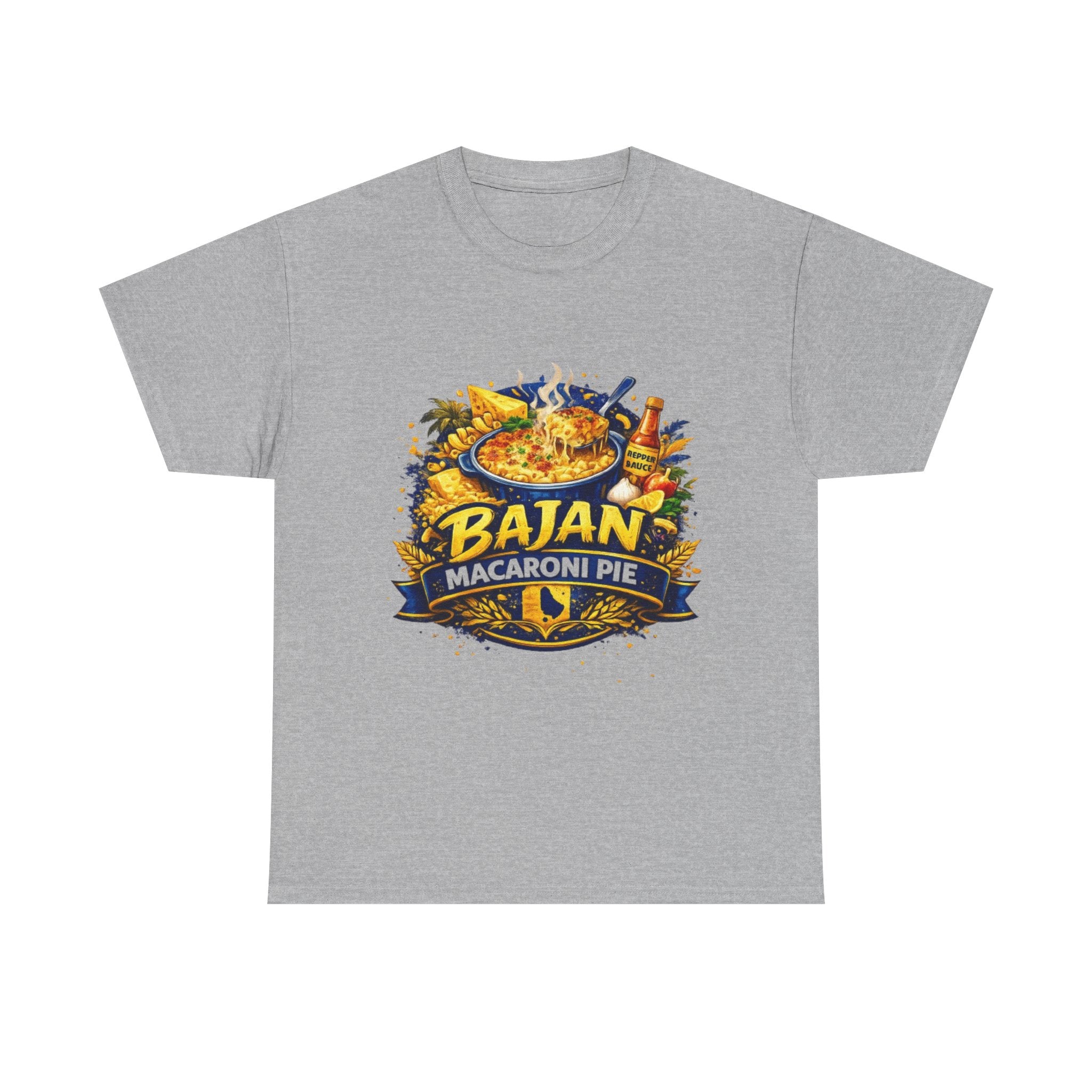 T-Shirt — Bajan Macaroni Pie Graphic Tee — Caribbean Food Lover Shirt