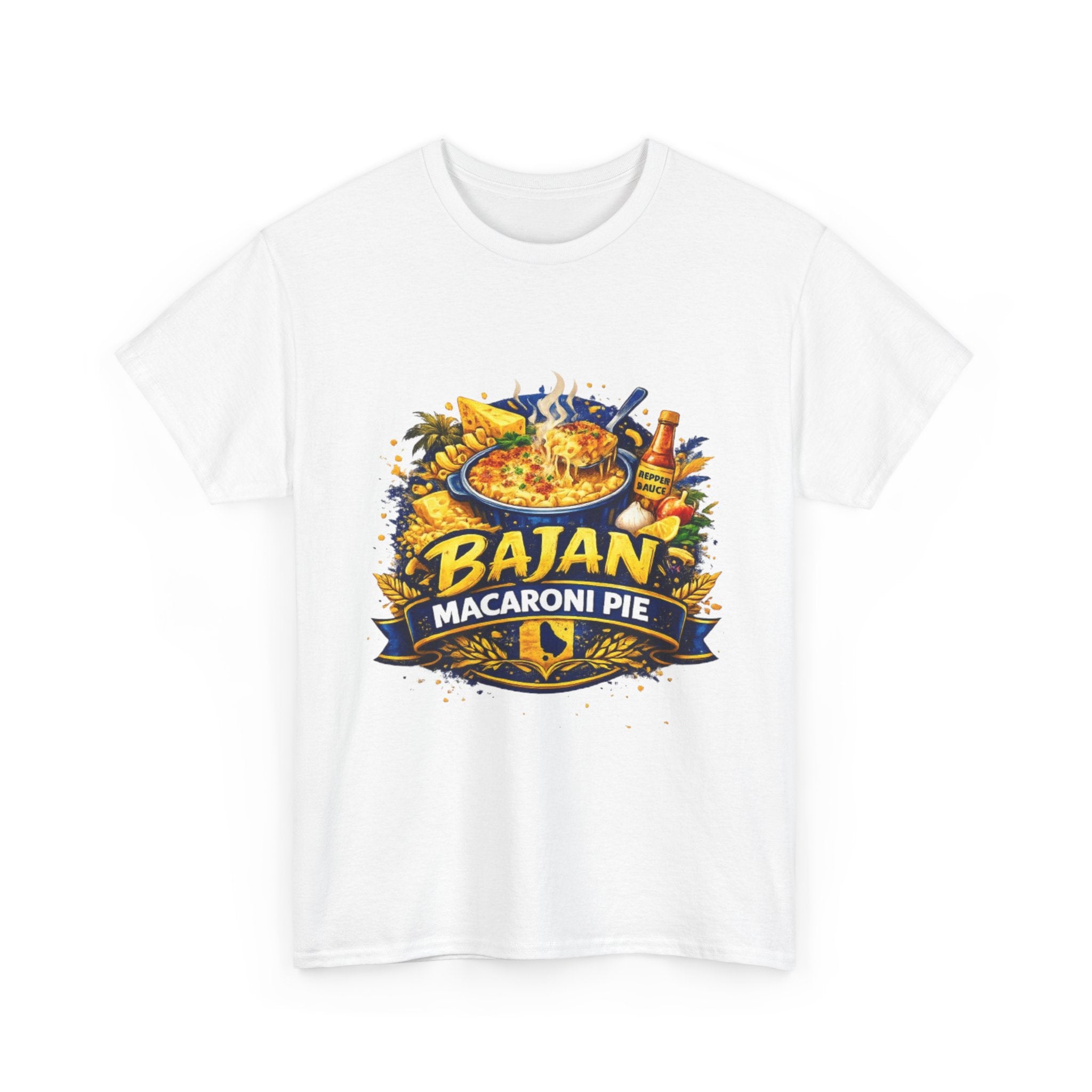 T-Shirt — Bajan Macaroni Pie Graphic Tee — Caribbean Food Lover Shirt