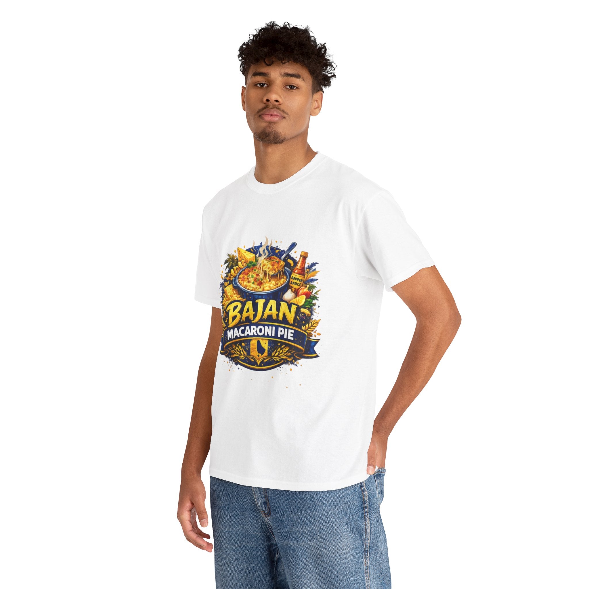 T-Shirt — Bajan Macaroni Pie Graphic Tee — Caribbean Food Lover Shirt