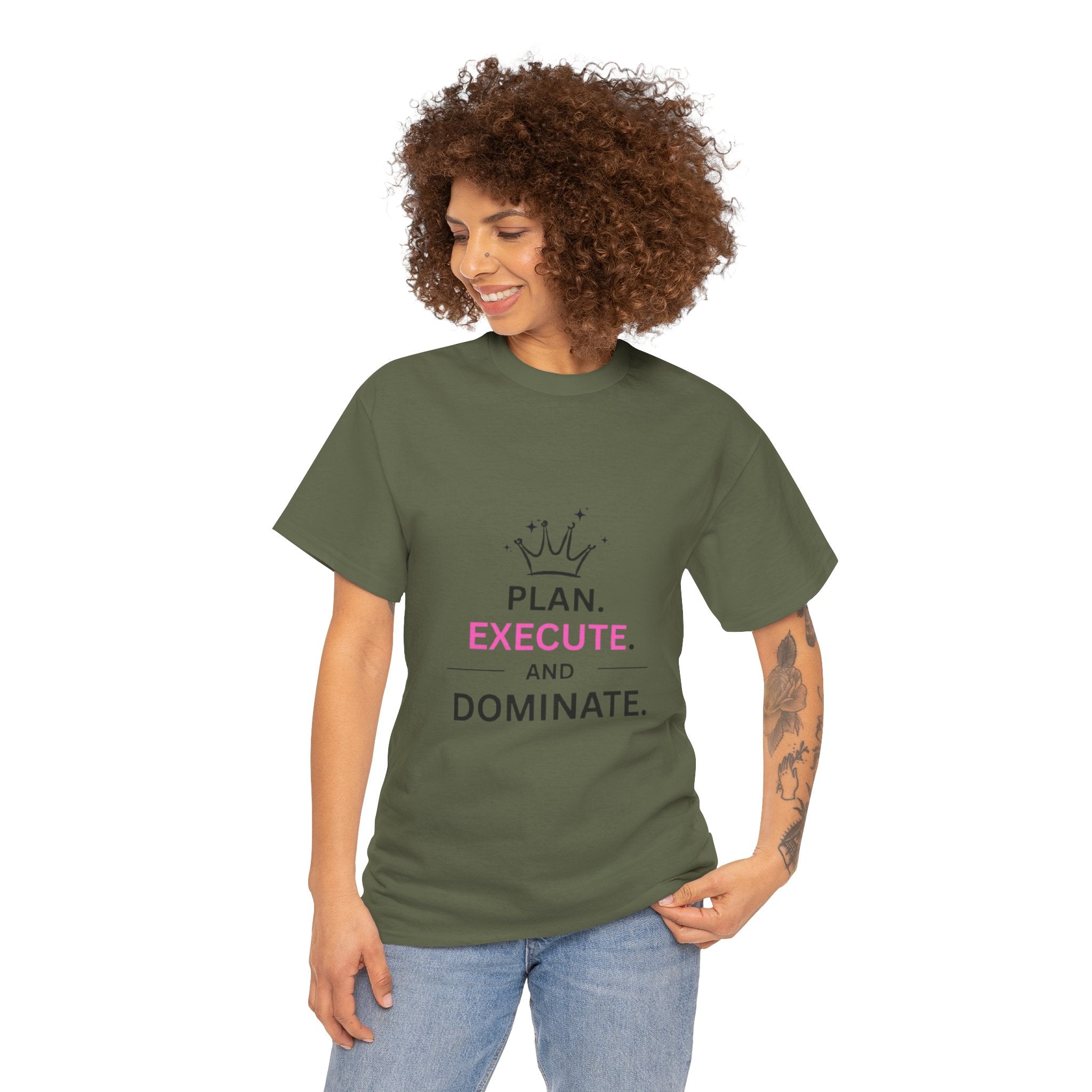 Motivational T-Shirt — "Plan. Execute. and Dominate." Crown Graphic Tee