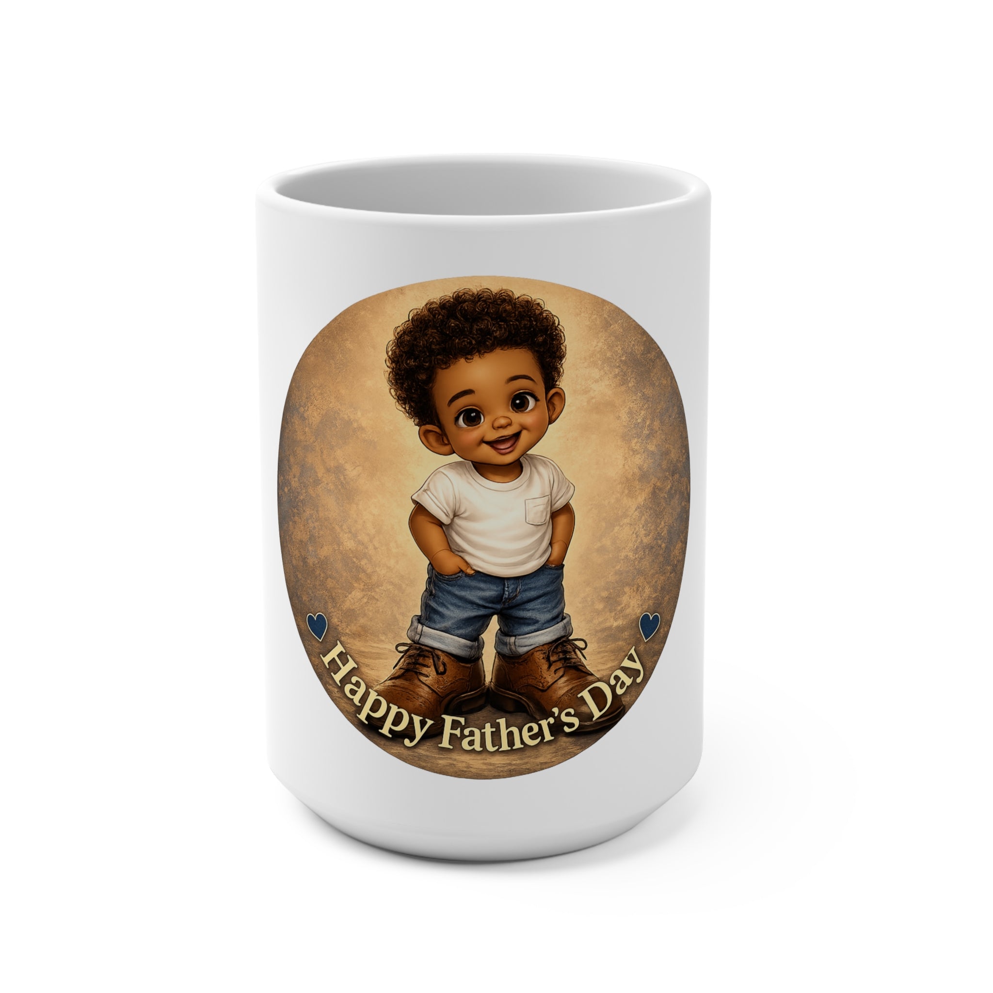 Father's Day Mug – Cute Little Boy Illustration, "Happy Father's Day" 15oz Ceramic Gift