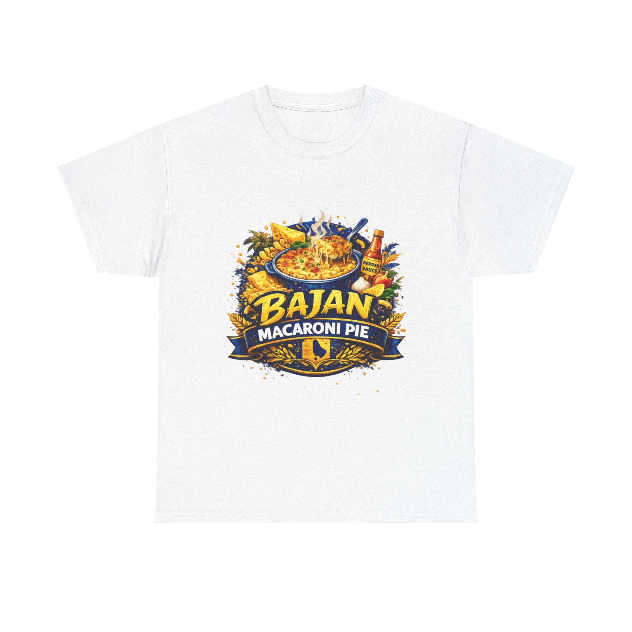 T-Shirt — Bajan Macaroni Pie Graphic Tee — Caribbean Food Lover Shirt