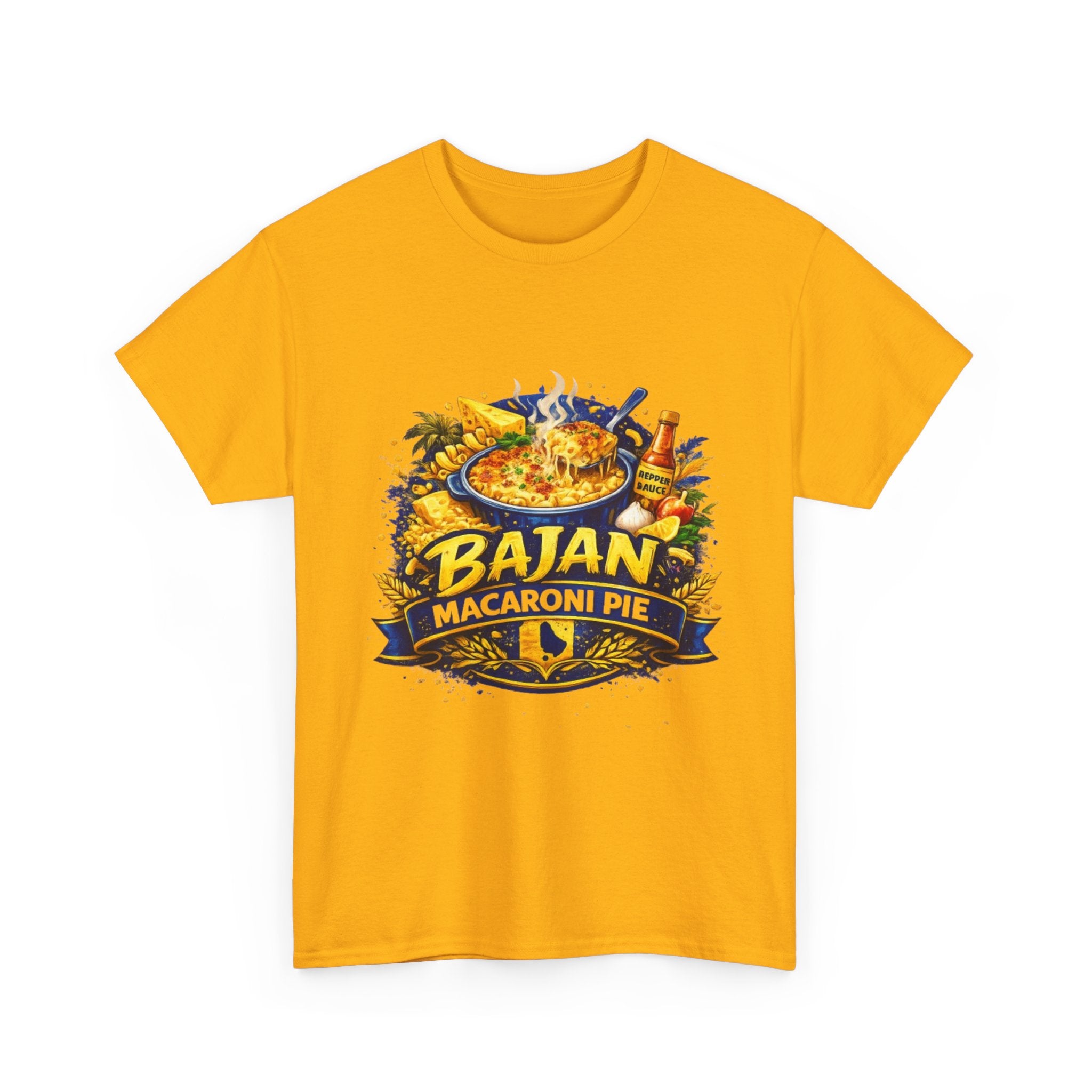 T-Shirt — Bajan Macaroni Pie Graphic Tee — Caribbean Food Lover Shirt