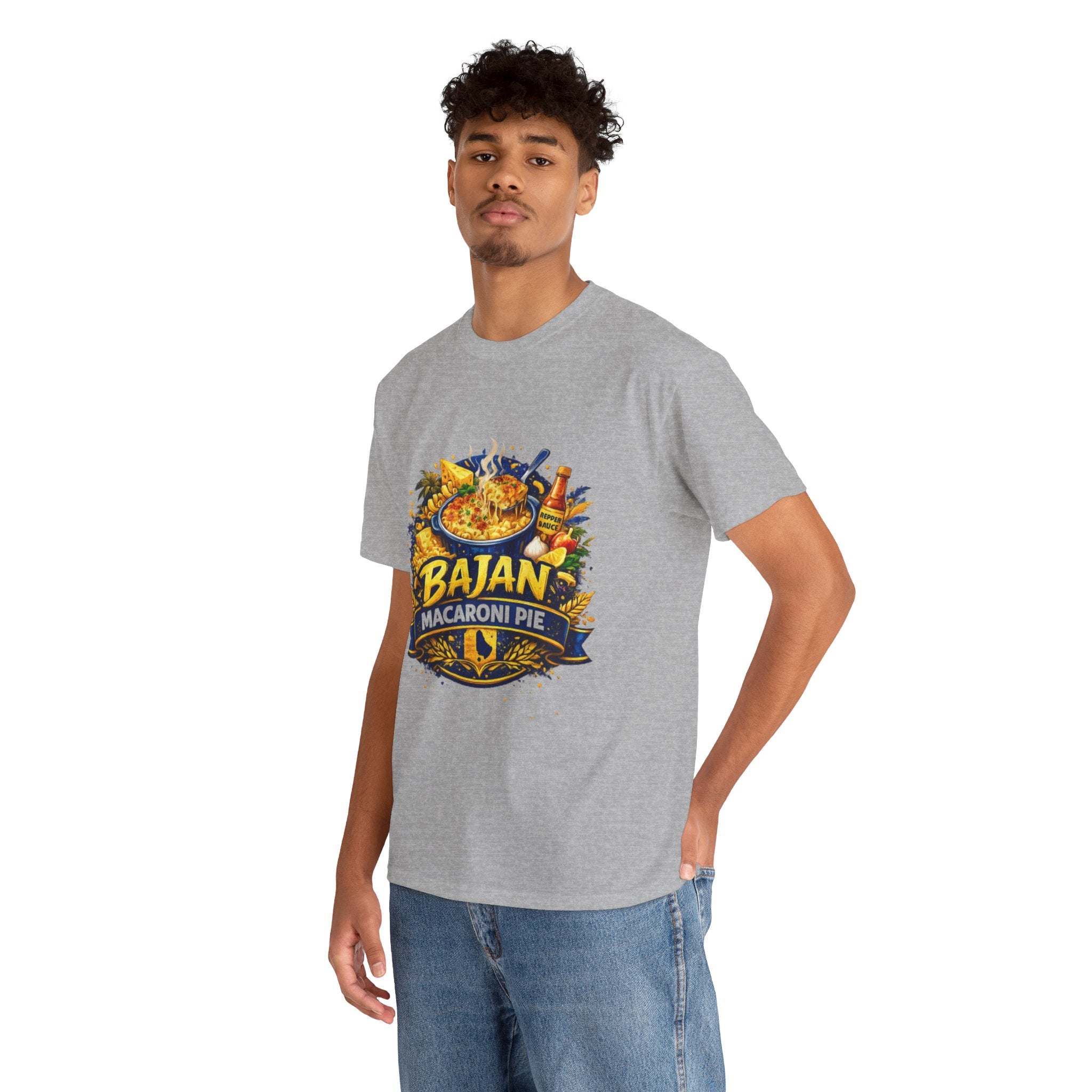 T-Shirt — Bajan Macaroni Pie Graphic Tee — Caribbean Food Lover Shirt