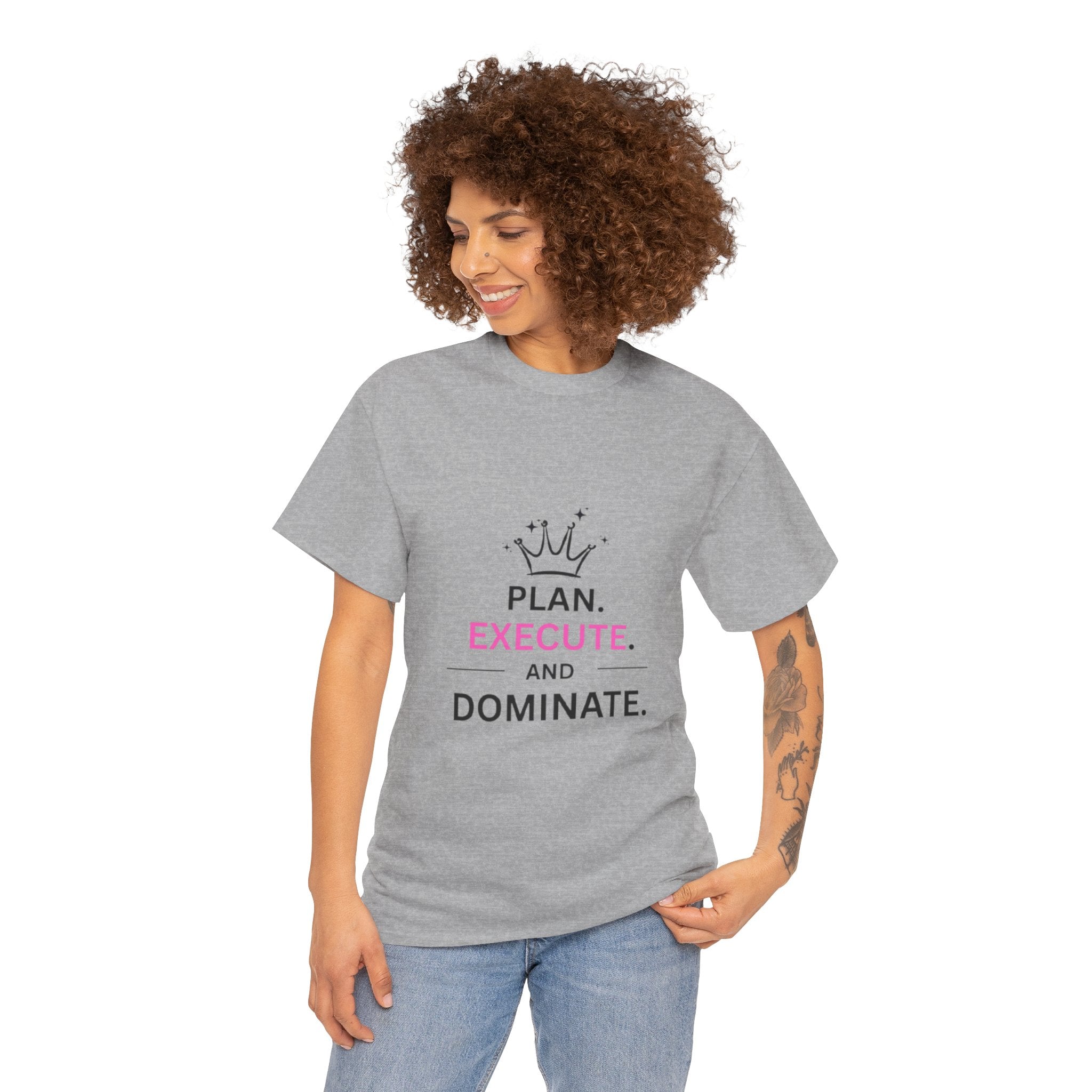 Motivational T-Shirt — "Plan. Execute. and Dominate." Crown Graphic Tee