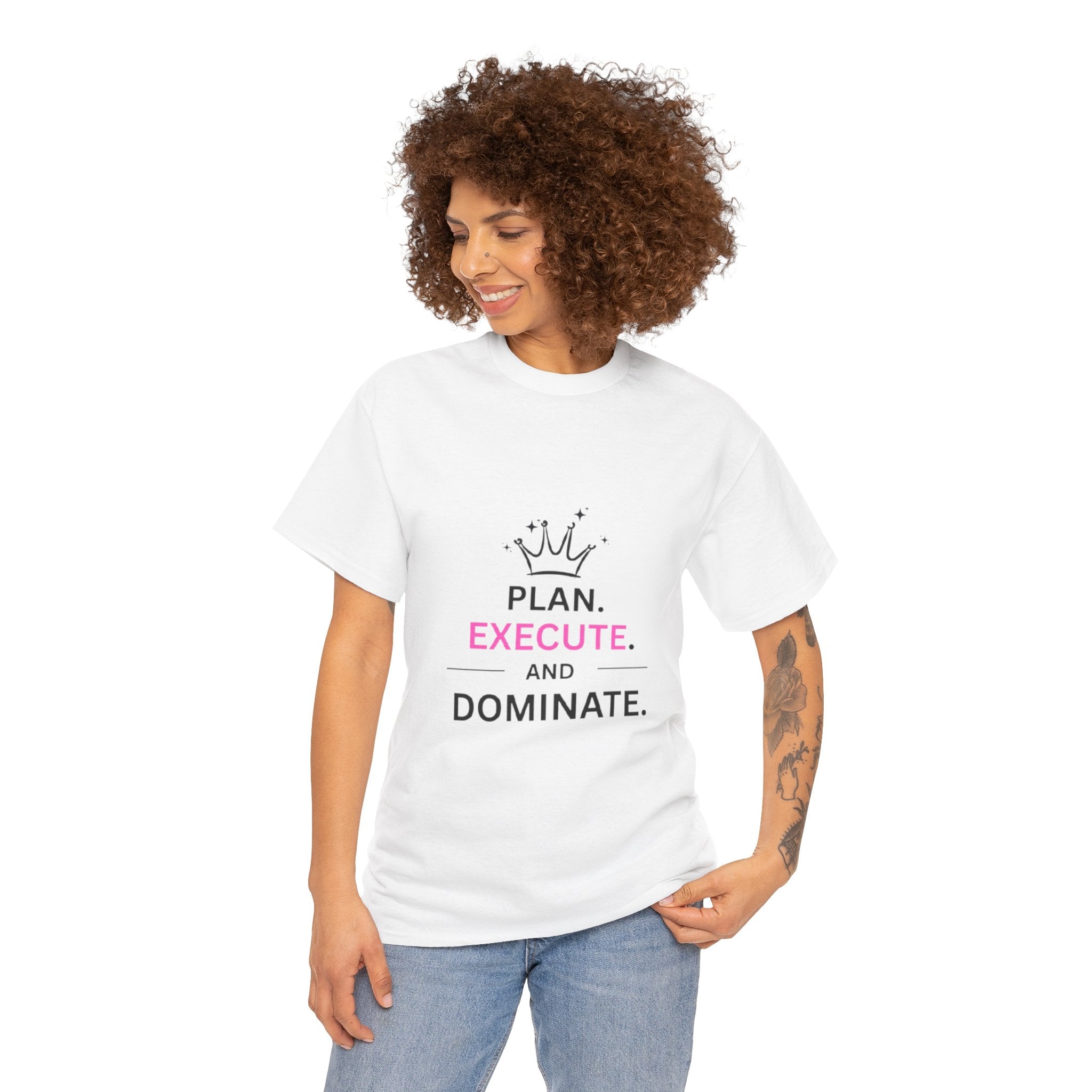 Motivational T-Shirt — "Plan. Execute. and Dominate." Crown Graphic Tee