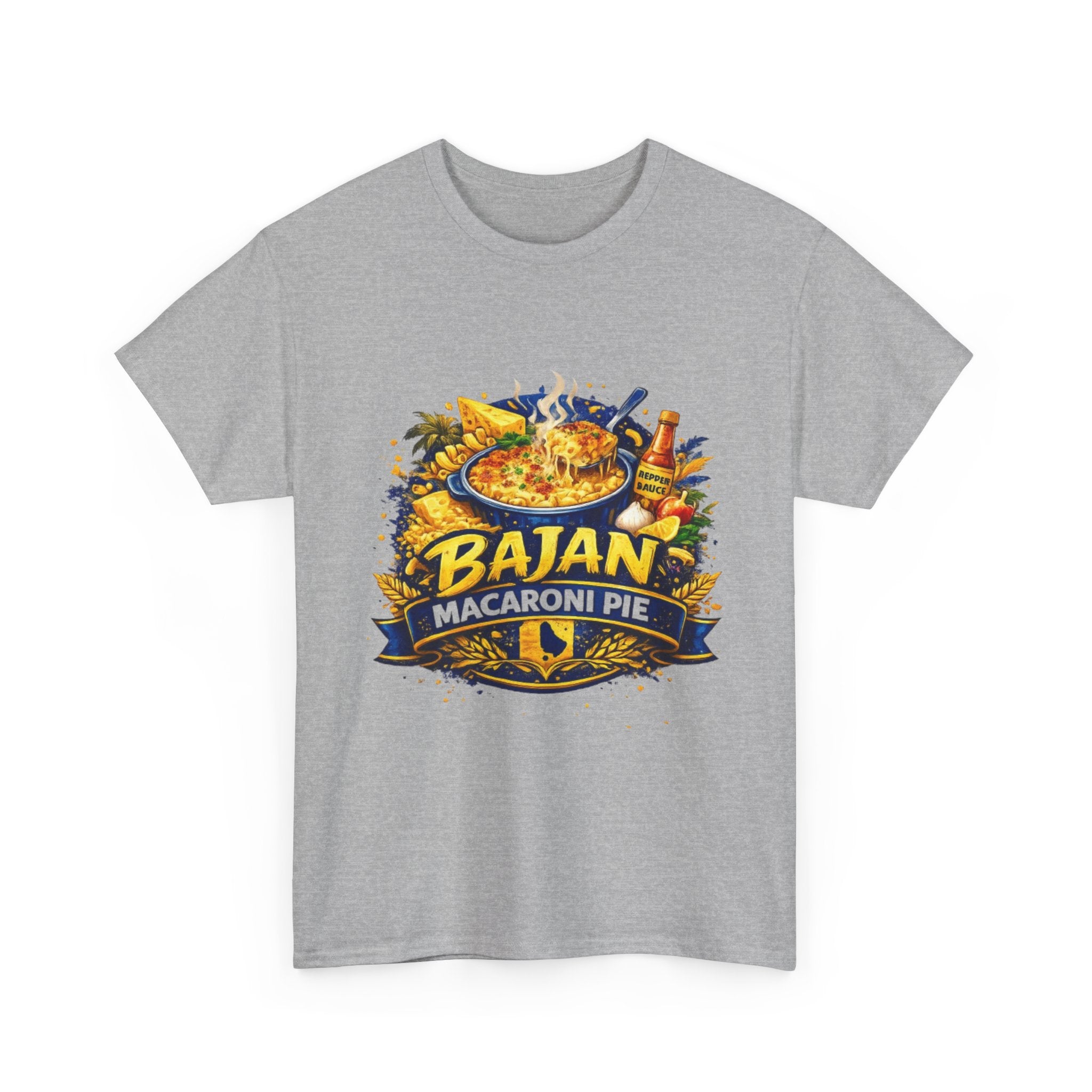 T-Shirt — Bajan Macaroni Pie Graphic Tee — Caribbean Food Lover Shirt